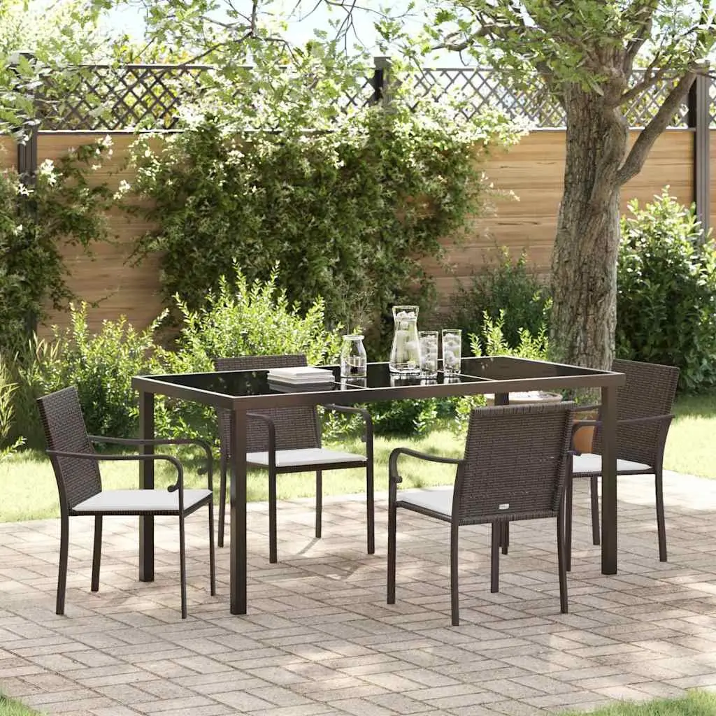 Garden Dining Set Outdoor Furniture 5 Piece Rattan with Cushions Brown