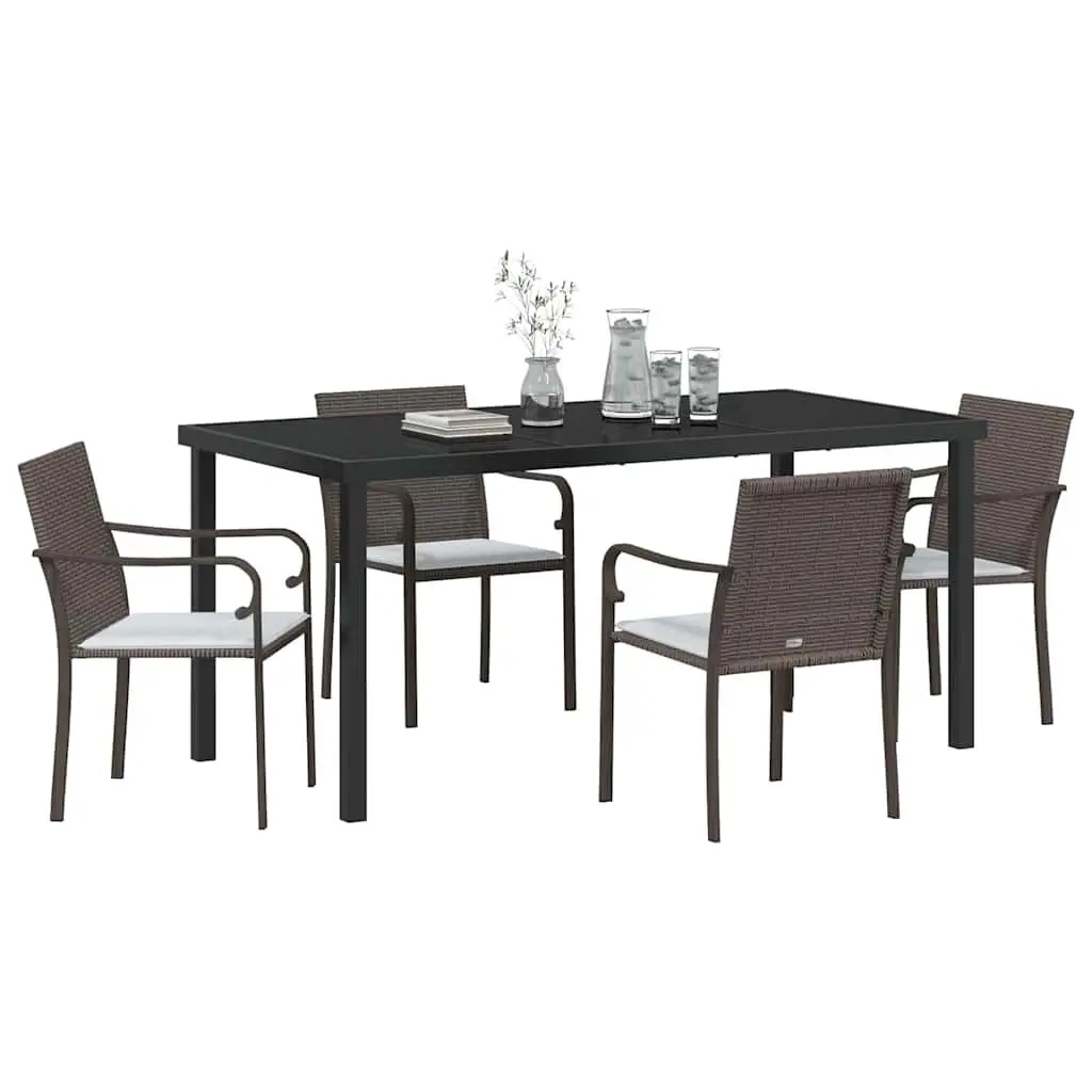 Garden Dining Set Outdoor Furniture 5 Piece Rattan with Cushions Brown
