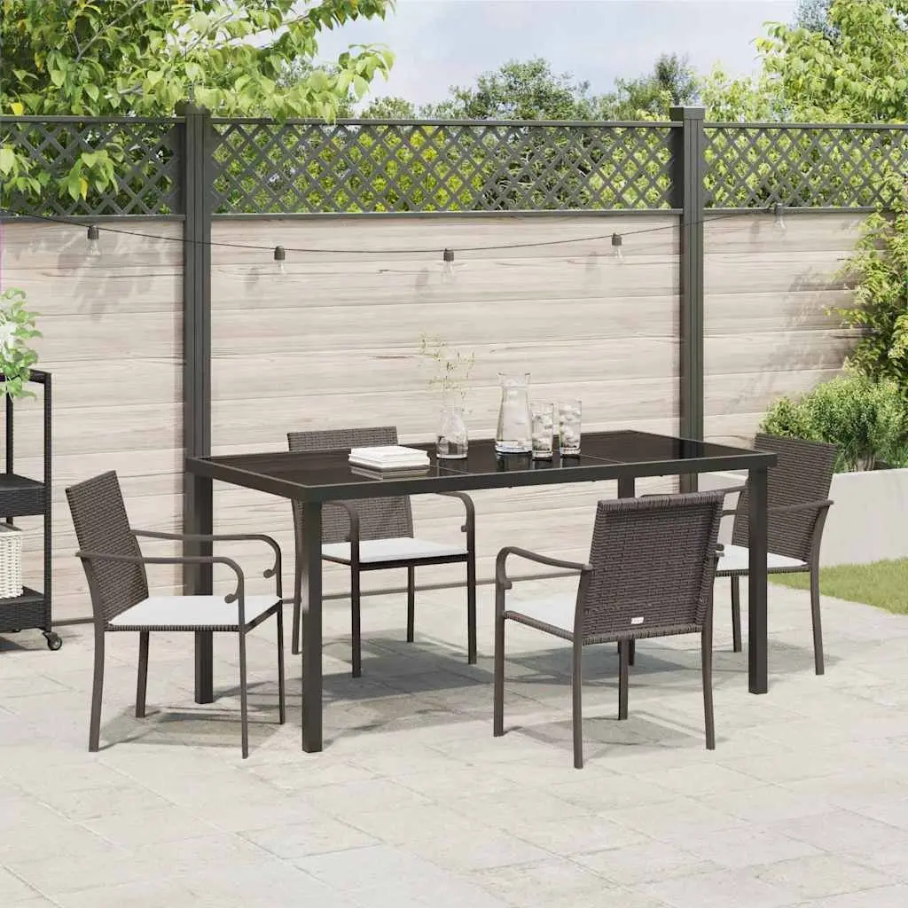 Garden Dining Set Outdoor Furniture 5 Piece Rattan with Cushions Brown