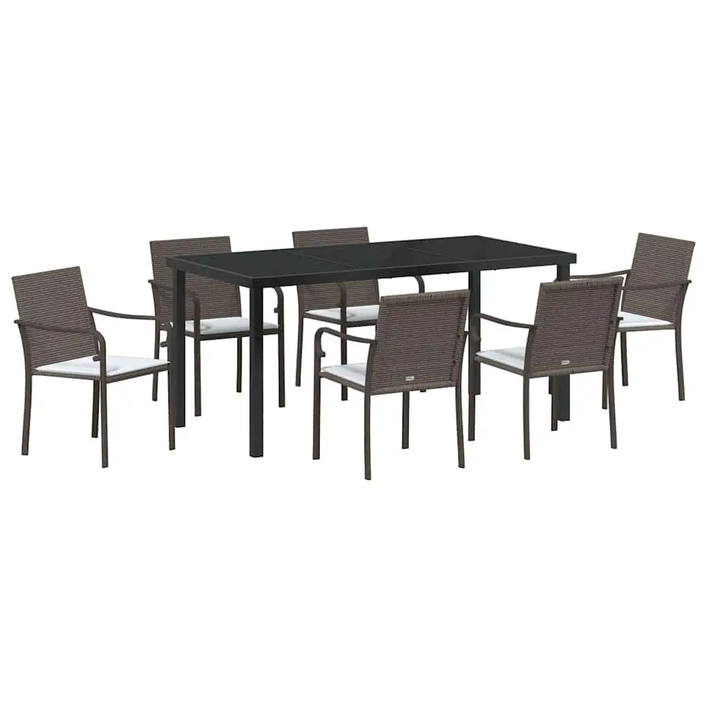 Outdoor Rattan Dining Set 7 Piece Brown Black Furniture for Garden Patio with Table and Chairs