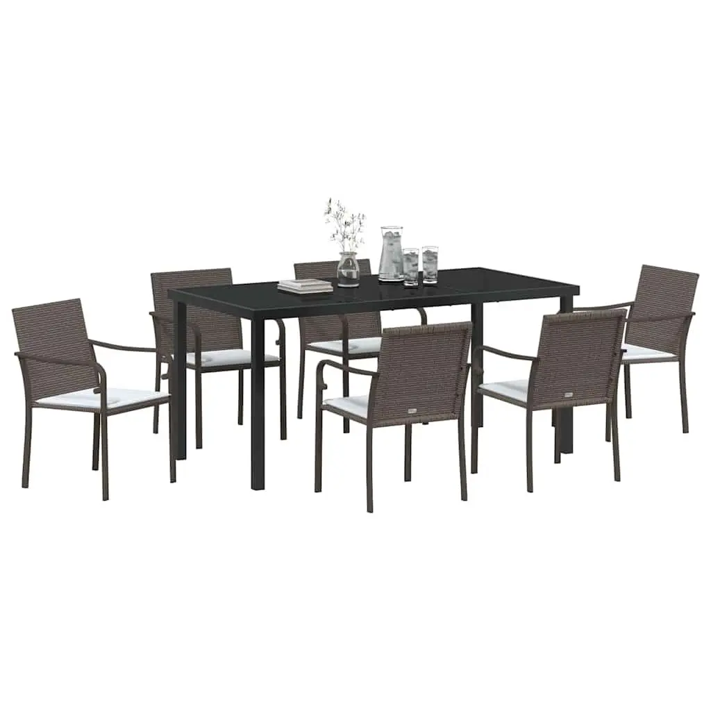 Outdoor Rattan Dining Set 7 Piece Brown Black Furniture for Garden Patio with Table and Chairs