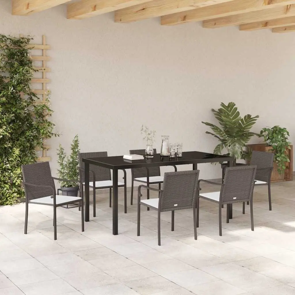 Outdoor Rattan Dining Set 7 Piece Brown Black Furniture for Garden Patio with Table and Chairs