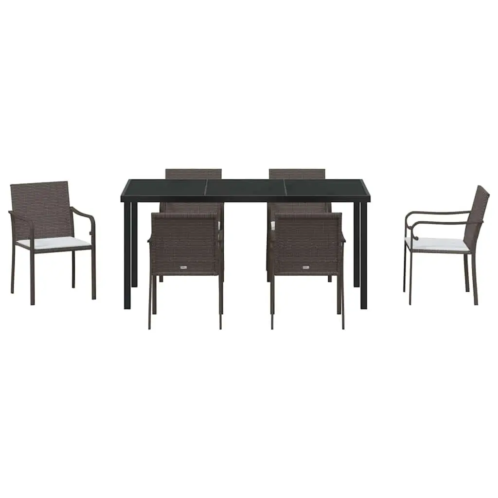 Outdoor Rattan Dining Set 7 Piece Brown Black Furniture for Garden Patio with Table and Chairs