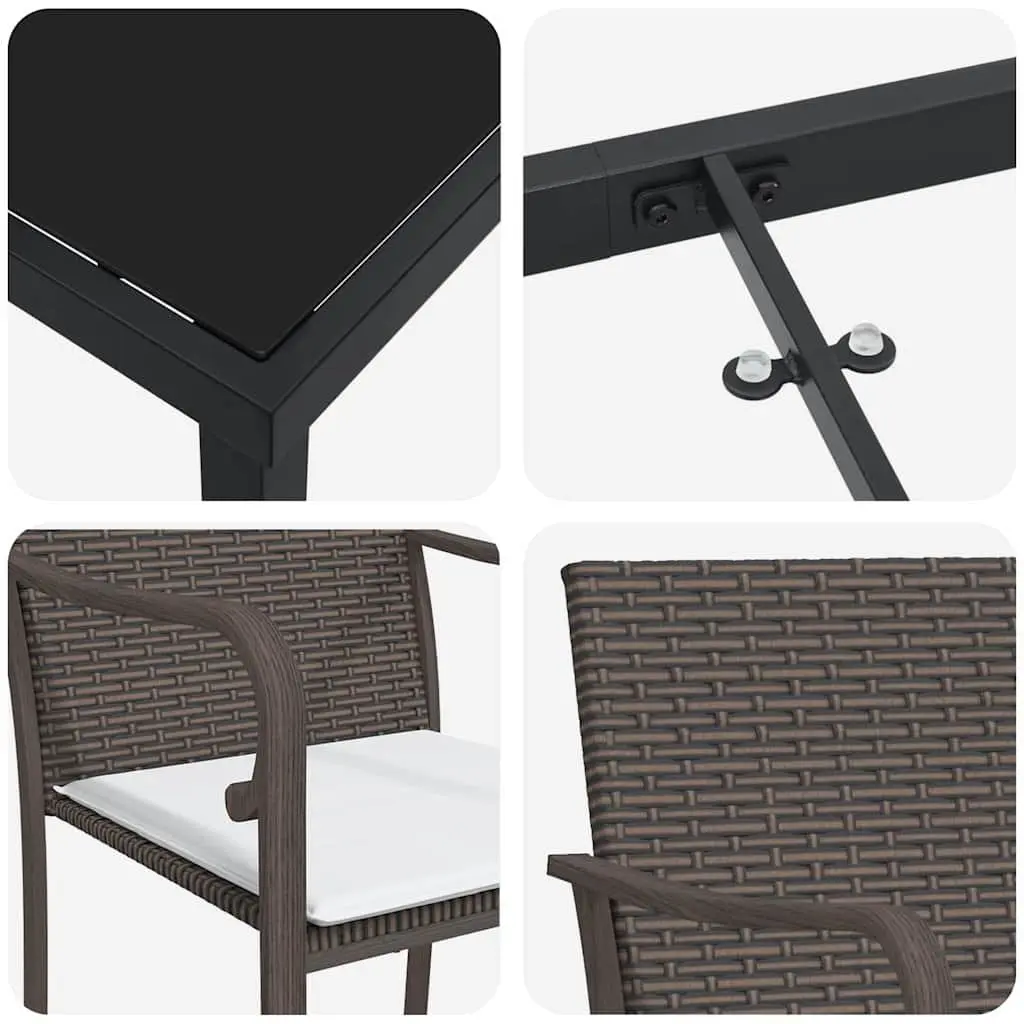 Outdoor Rattan Dining Set 7 Piece Brown Black Furniture for Garden Patio with Table and Chairs