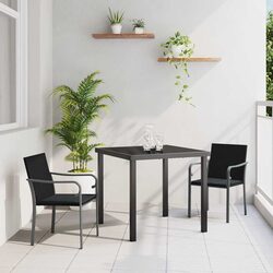 3-Piece Garden Dining Set: Black Grey Rattan Steel Frame