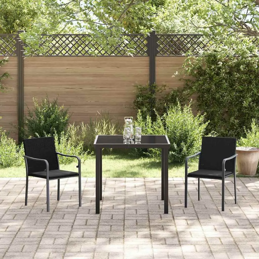 Garden Dining Set Outdoor Furniture 3 Pieces Black Grey Rattan Steel Frame