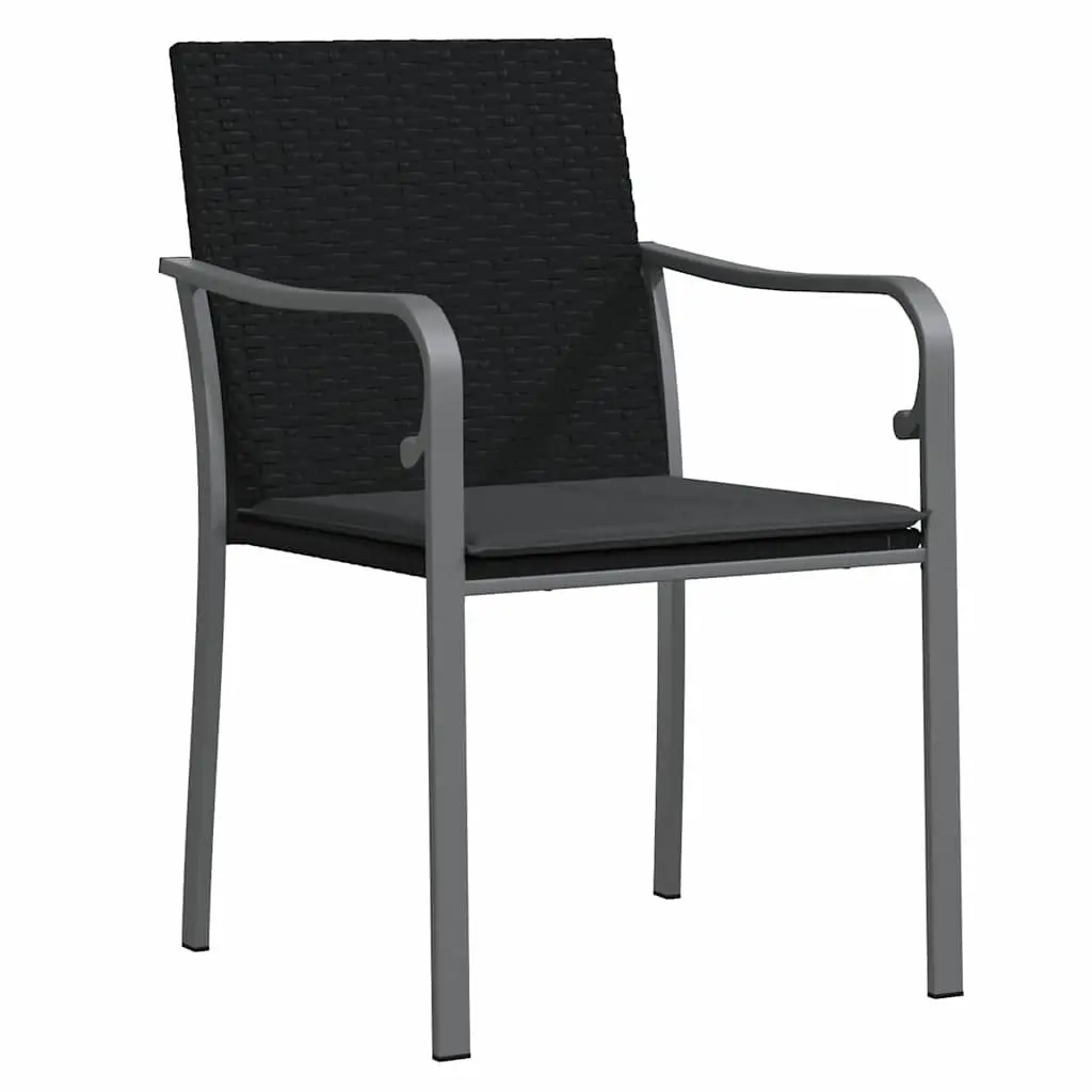 Garden Dining Set Outdoor Furniture 3 Pieces Black Grey Rattan Steel Frame