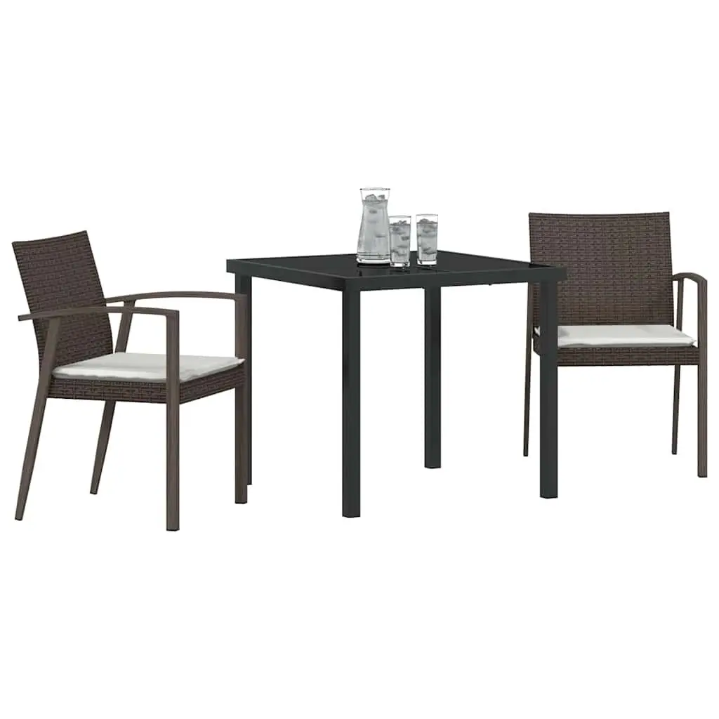 Garden Dining Set Outdoor Use 3 Pieces Brown PE Rattan Steel Frame