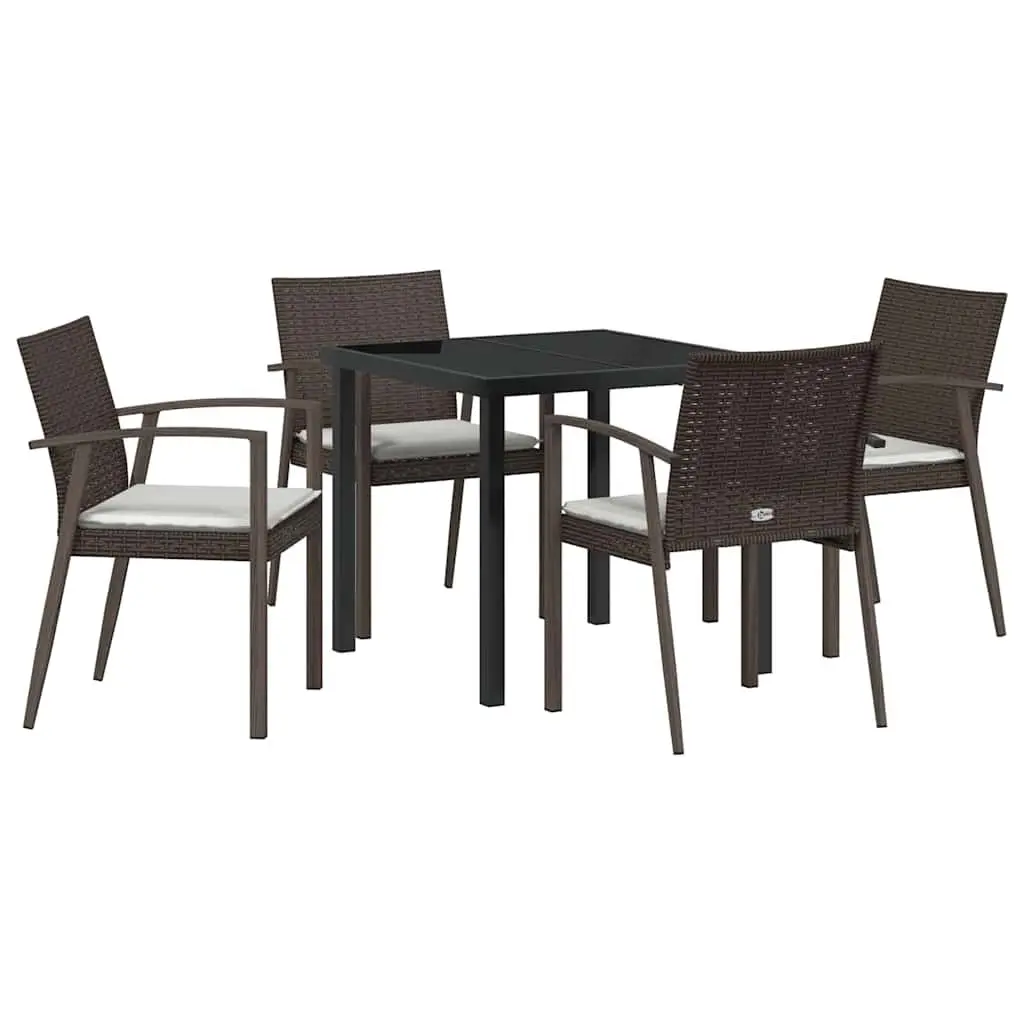 Garden Dining Set 5 Piece Outdoor Furniture PE Rattan Steel Frame Brown Black