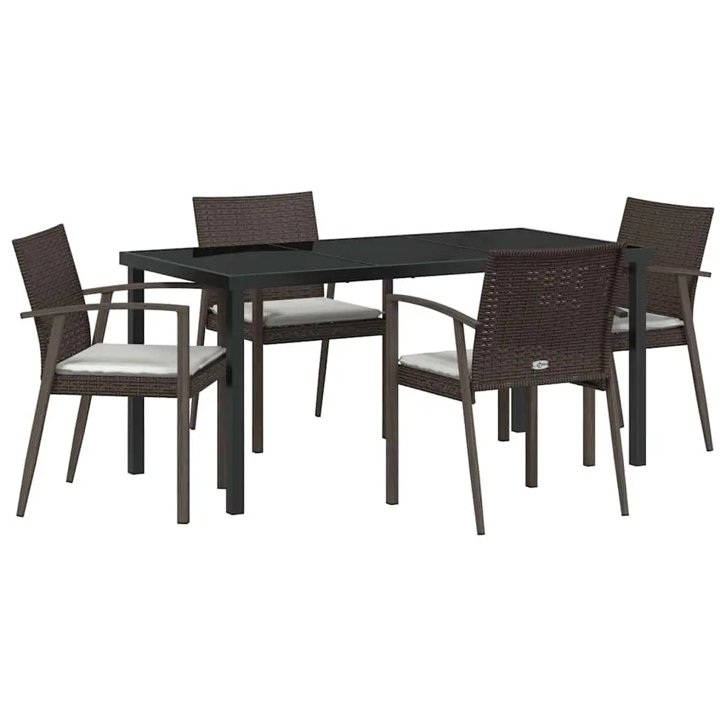 Garden Dining Set Outdoor Use 5 Piece Brown Black PE Rattan Steel Frame