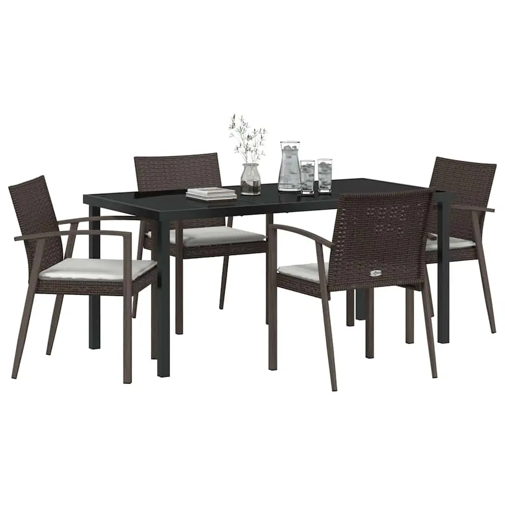 Garden Dining Set Outdoor Use 5 Piece Brown Black PE Rattan Steel Frame
