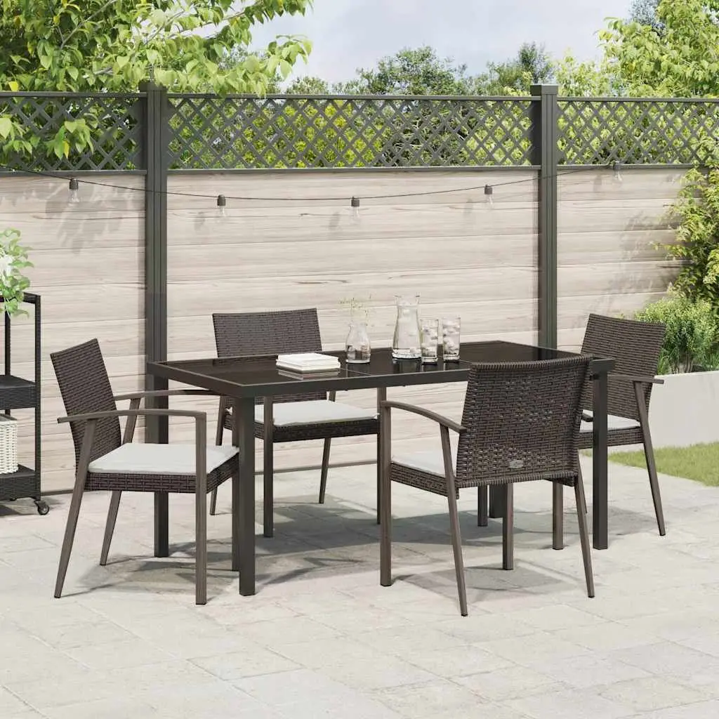 Garden Dining Set Outdoor Use 5 Piece Brown Black PE Rattan Steel Frame