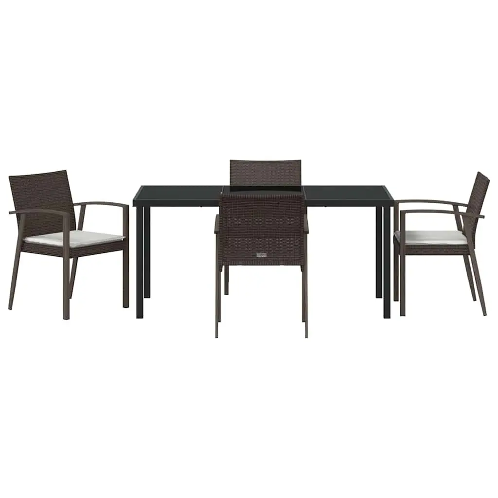 Garden Dining Set Outdoor Use 5 Piece Brown Black PE Rattan Steel Frame