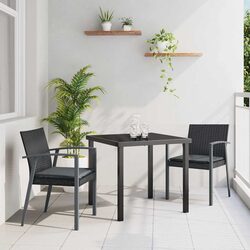 Garden Dining Set 3 Pieces Outdoor Furniture Black PE Rattan Steel Frame