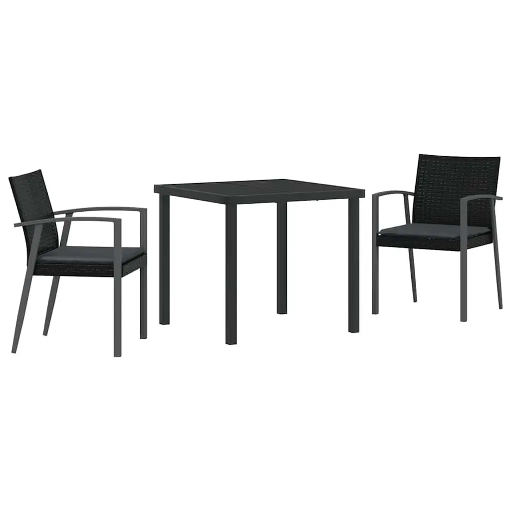 Garden Dining Set Outdoor Use 3 Pieces Black PE Rattan Steel Frame