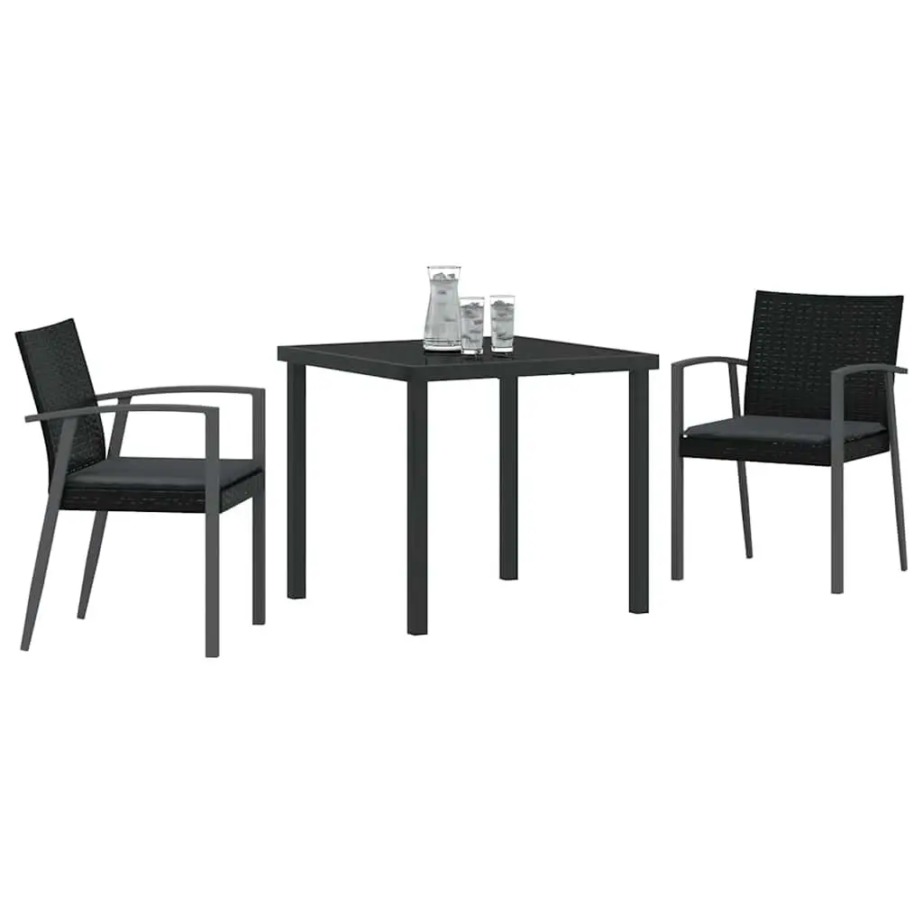 Garden Dining Set Outdoor Use 3 Pieces Black PE Rattan Steel Frame