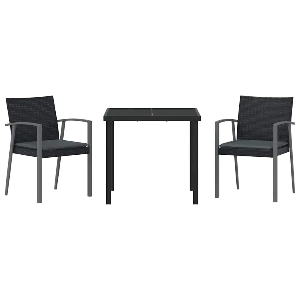 Garden Dining Set Outdoor Use 3 Pieces Black PE Rattan Steel Frame