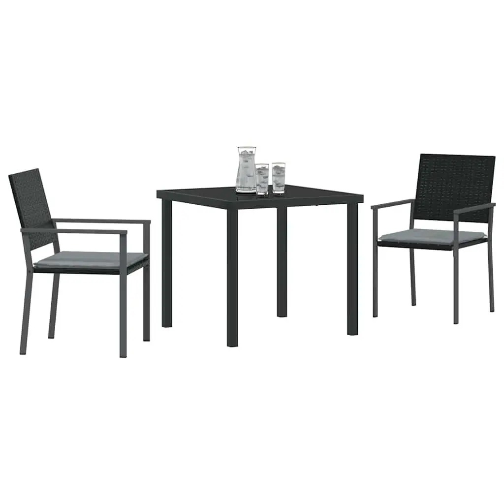 Garden Dining Set Outdoor Use 3 Pieces Black Grey PE Rattan Steel