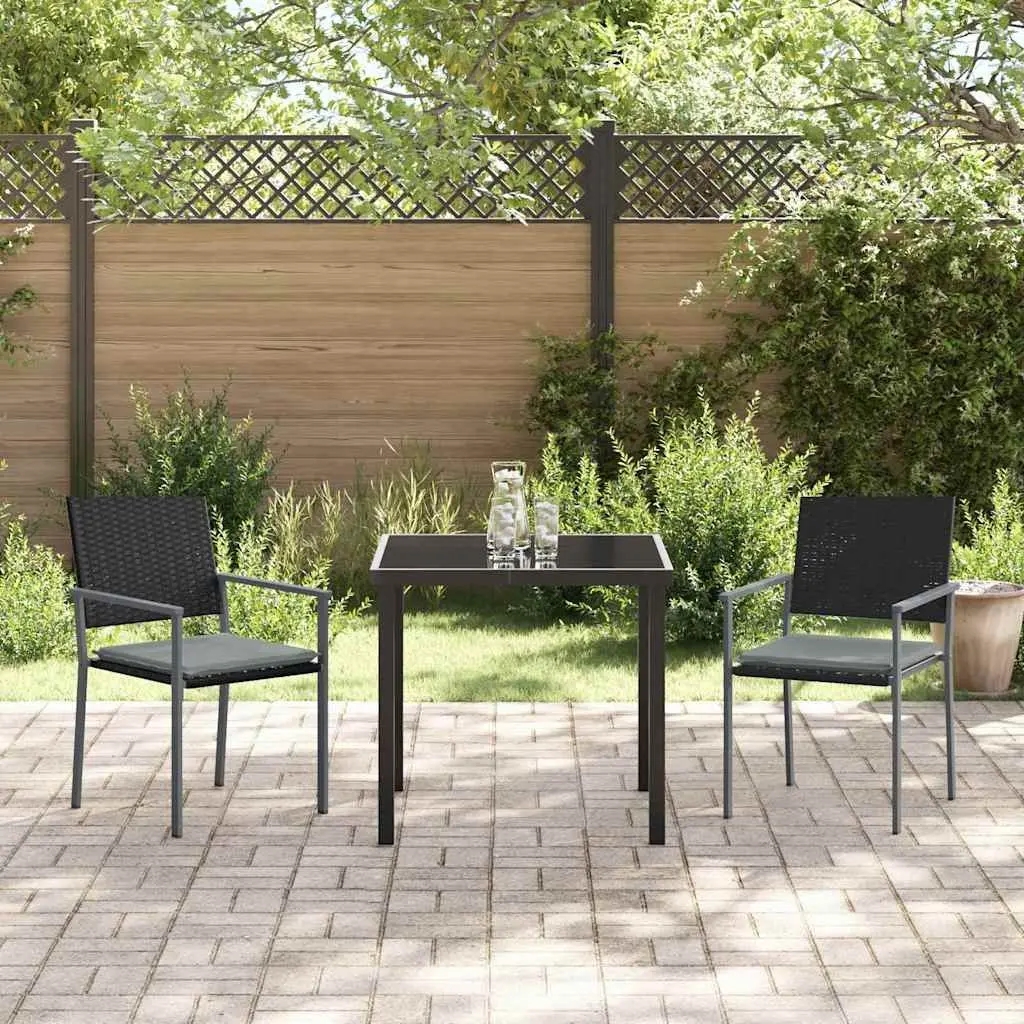 Garden Dining Set Outdoor Use 3 Pieces Black Grey PE Rattan Steel