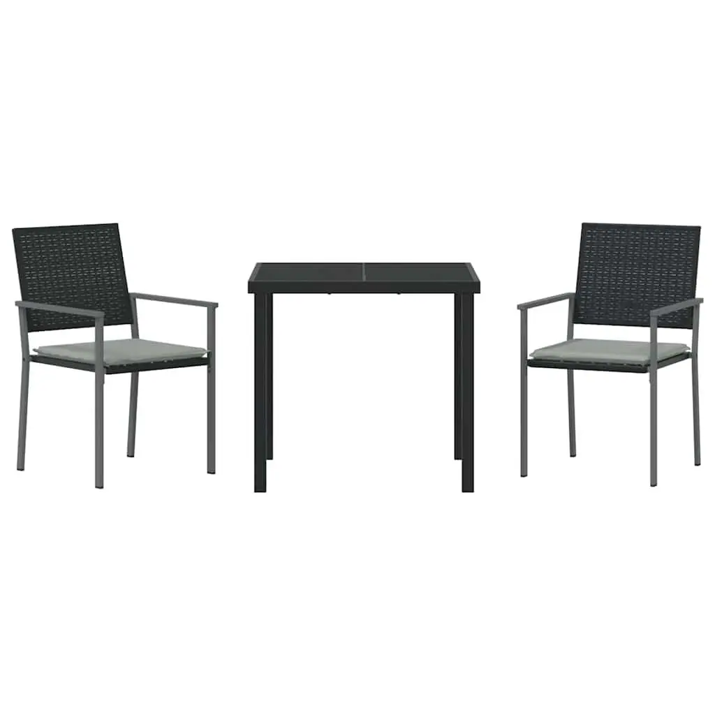 Garden Dining Set Outdoor Use 3 Pieces Black Grey PE Rattan Steel