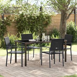 5 Piece Garden Dining Set: Modern Black PE Rattan