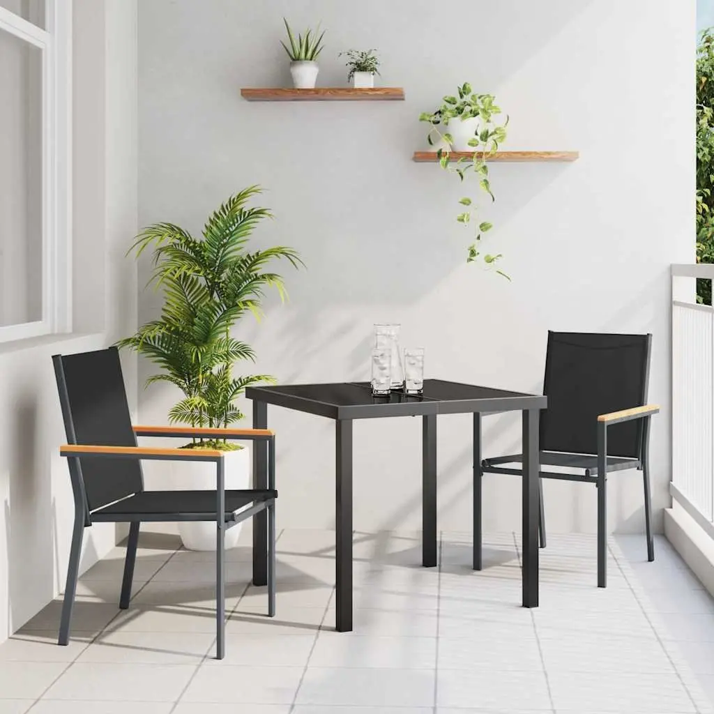 Garden Dining Set Outdoor Use 3 Piece Black Steel Frame Textilene Mesh