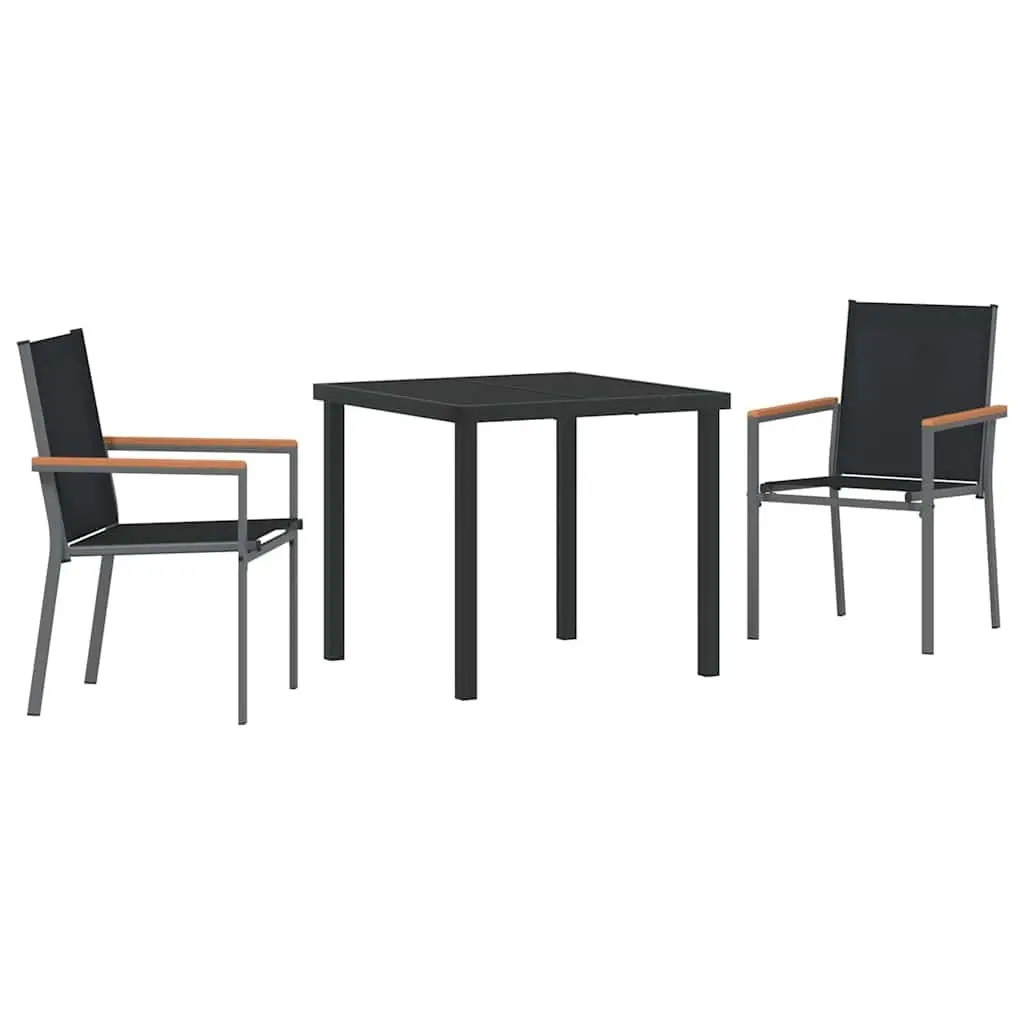 Garden Dining Set Outdoor Use 3 Piece Black Steel Frame Textilene Mesh