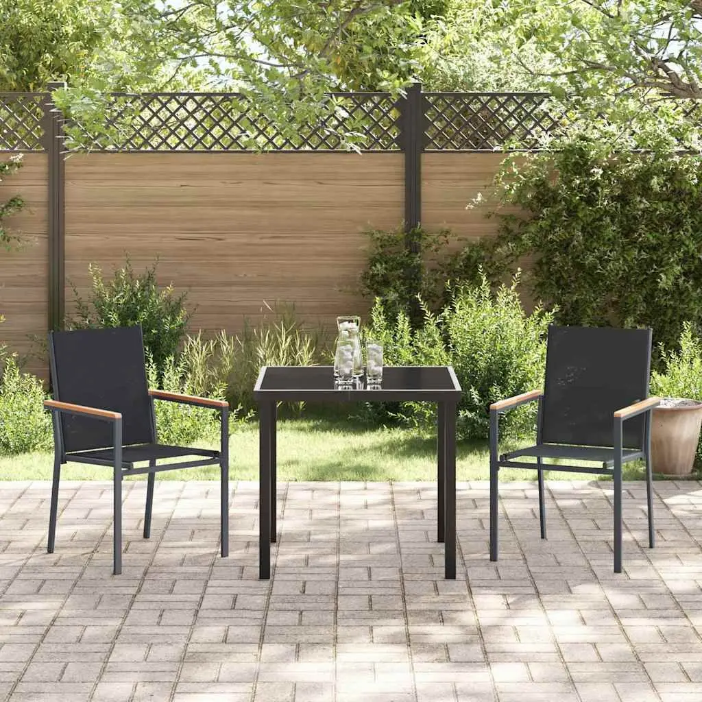 Garden Dining Set Outdoor Use 3 Piece Black Steel Frame Textilene Mesh