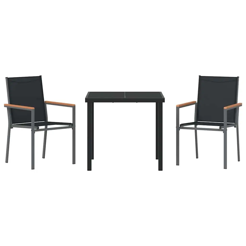 Garden Dining Set Outdoor Use 3 Piece Black Steel Frame Textilene Mesh
