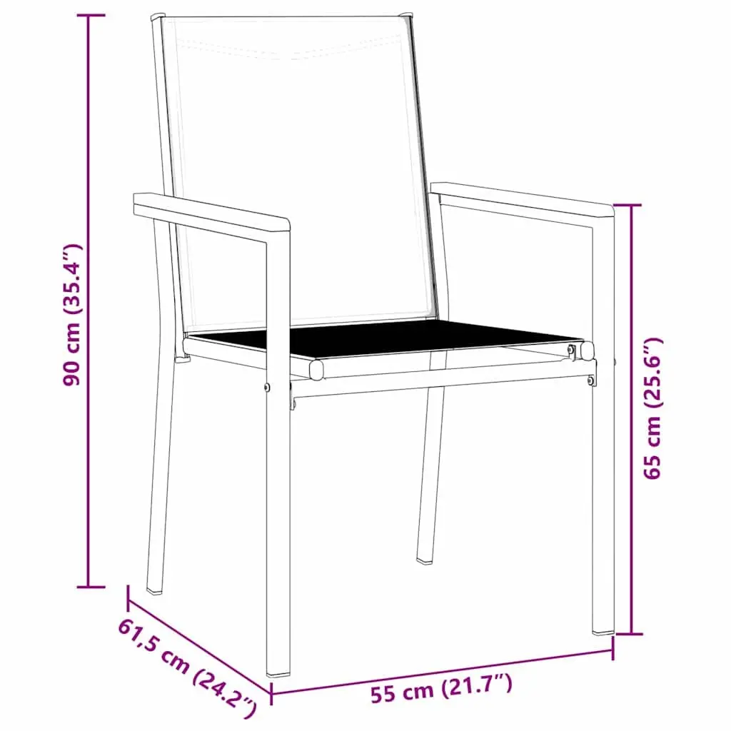 Garden Dining Set Outdoor Use 3 Piece Black Steel Frame Textilene Mesh