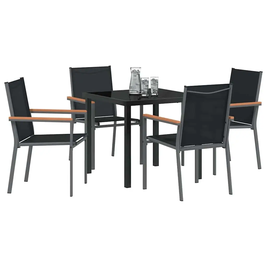 Garden Dining Set Outdoor Use 5 Pieces Table Chairs Steel Frame Textilene