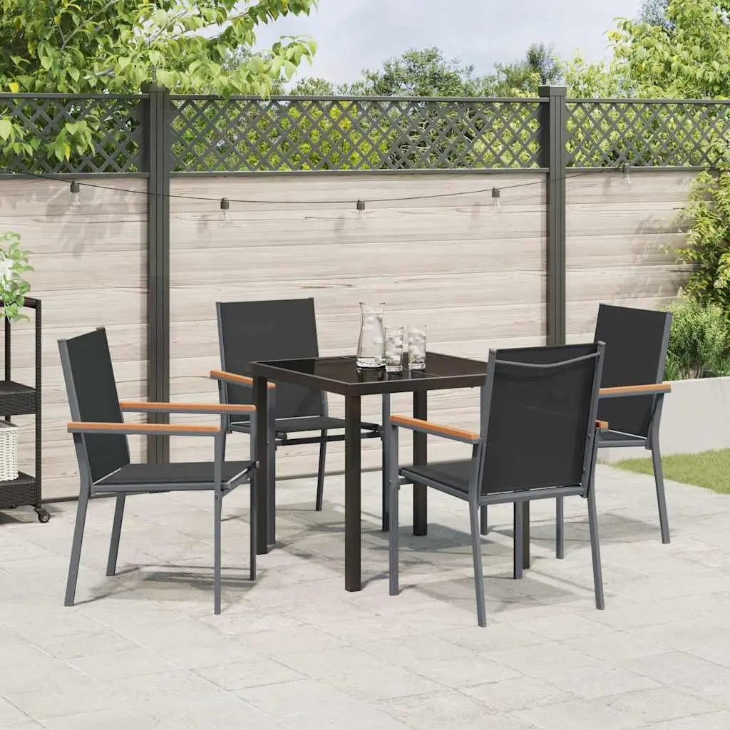 Garden Dining Set Outdoor Use 5 Pieces Table Chairs Steel Frame Textilene