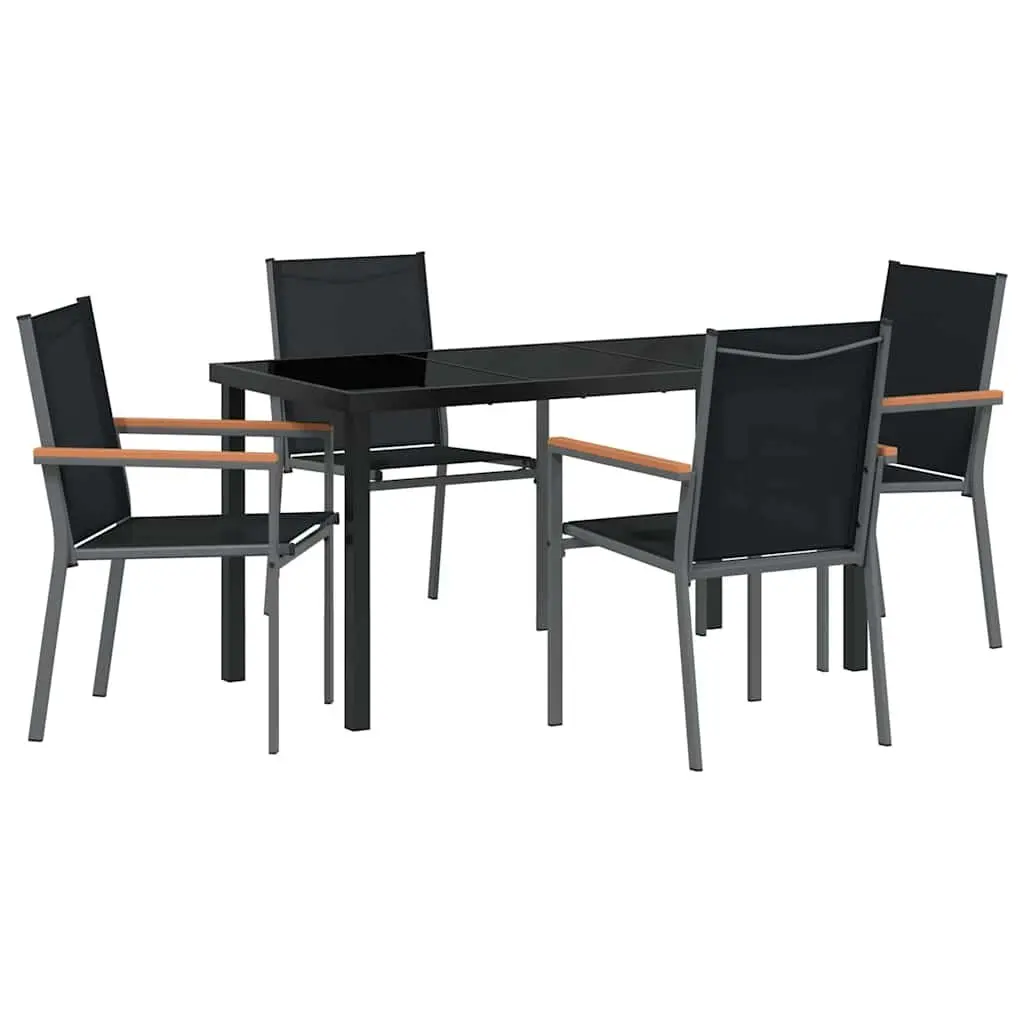 Outdoor Dining Set for Garden 5 Piece Black Steel Frame Textilene