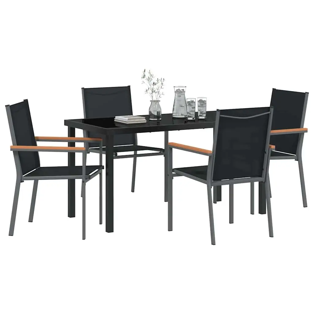 Outdoor Dining Set for Garden 5 Piece Black Steel Frame Textilene