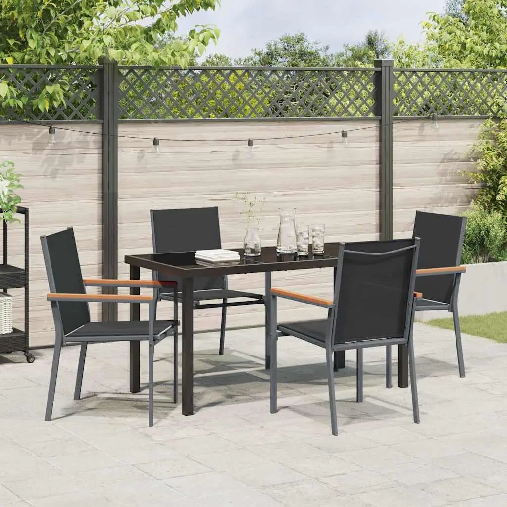 Outdoor Dining Set for Garden 5 Piece Black Steel Frame Textilene