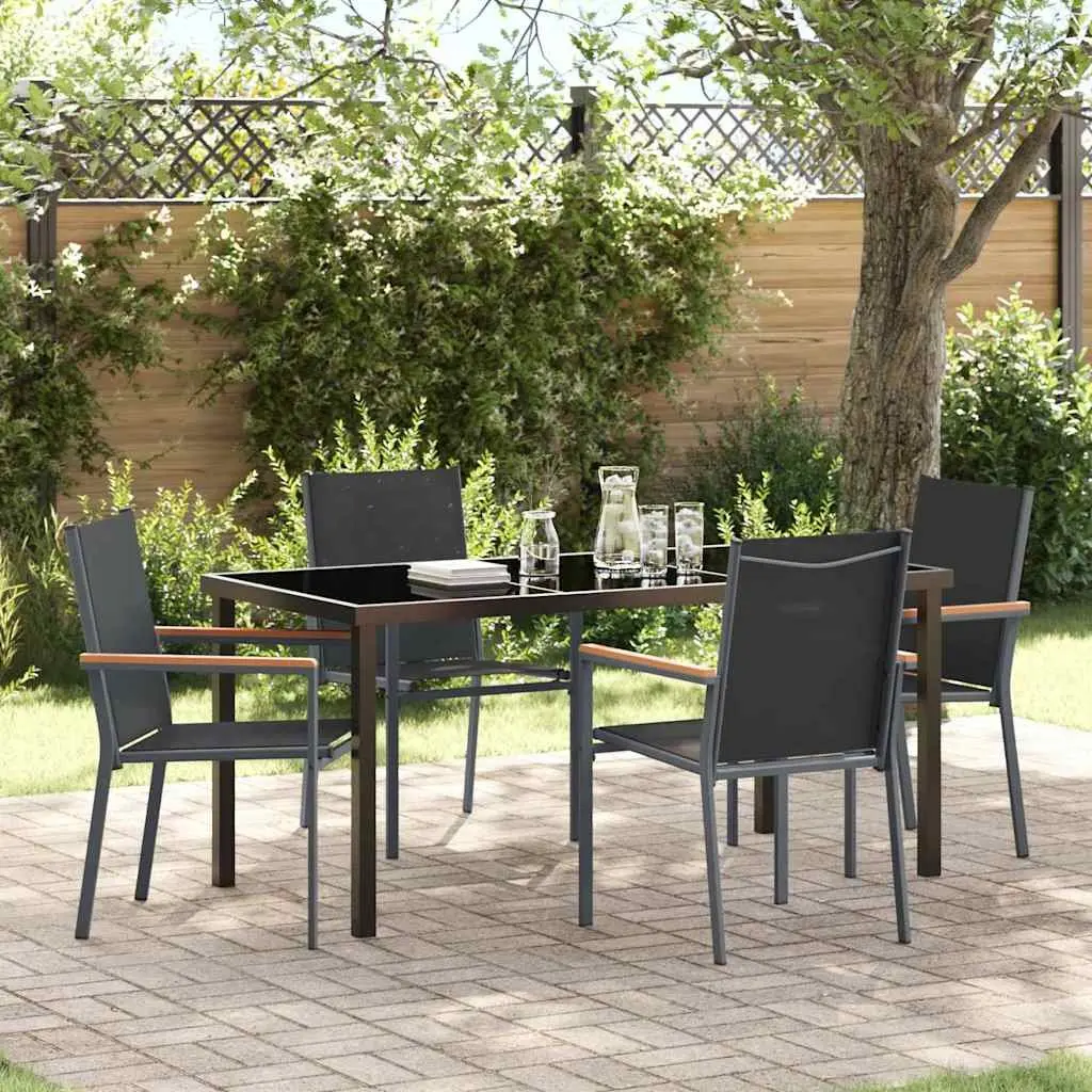 Garden Dining Set Outdoor 5 Piece Table Chairs Steel Frame Textilene Mesh