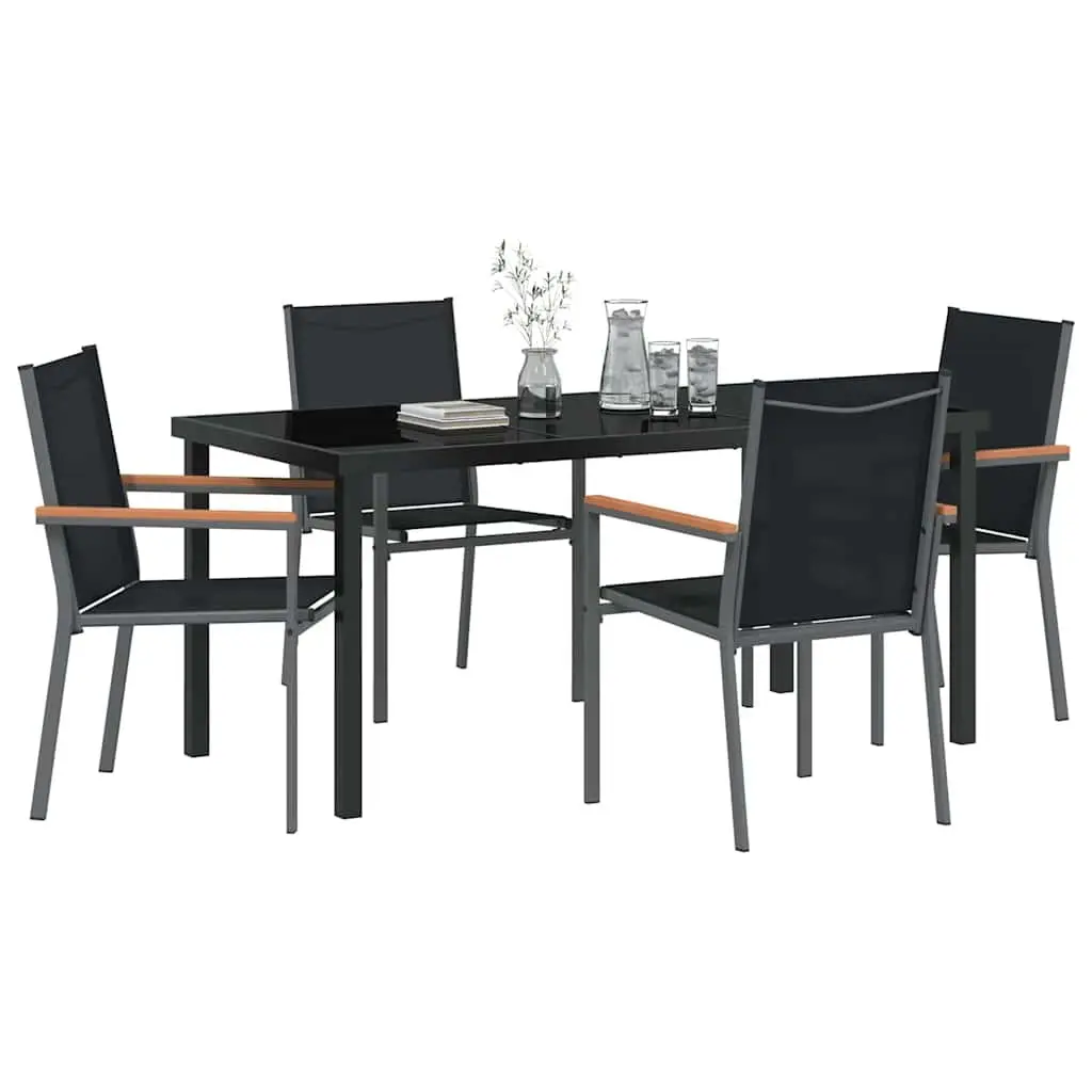 Garden Dining Set Outdoor 5 Piece Table Chairs Steel Frame Textilene Mesh