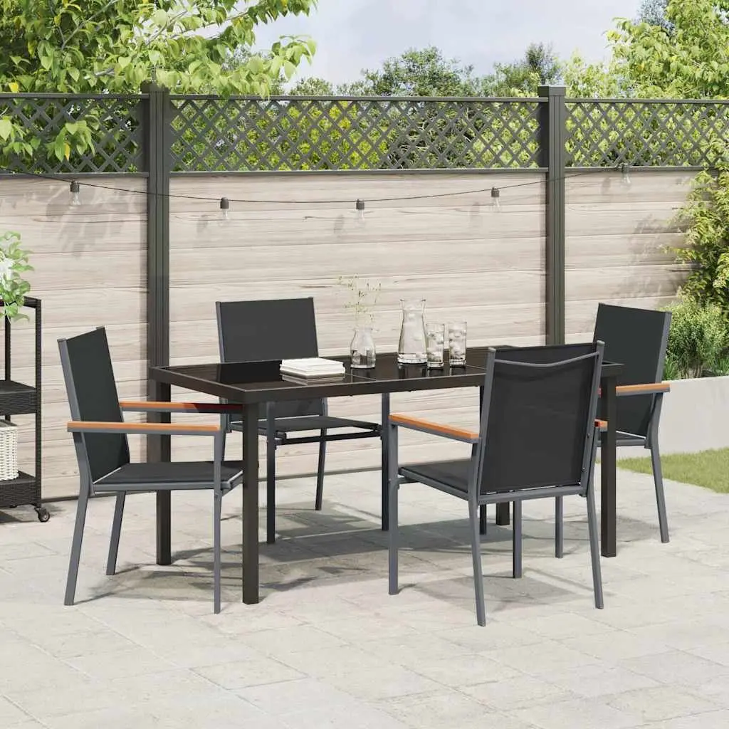 Garden Dining Set Outdoor 5 Piece Table Chairs Steel Frame Textilene Mesh