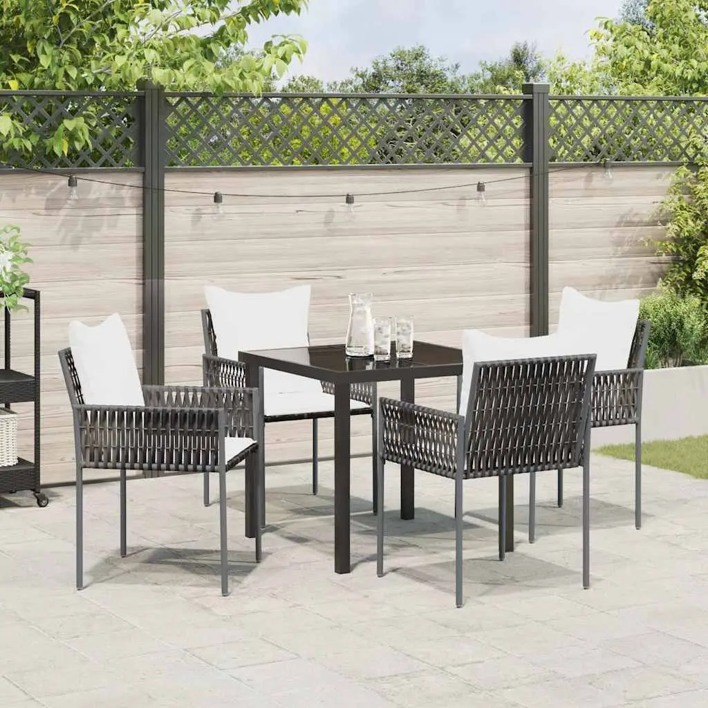 Garden Dining Set 5 Piece Outdoor Furniture Patio Table Chairs Brown Black