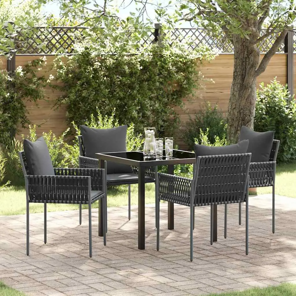 Garden Dining Set Outdoor Furniture 5 Piece Black Grey Rattan Steel Chairs