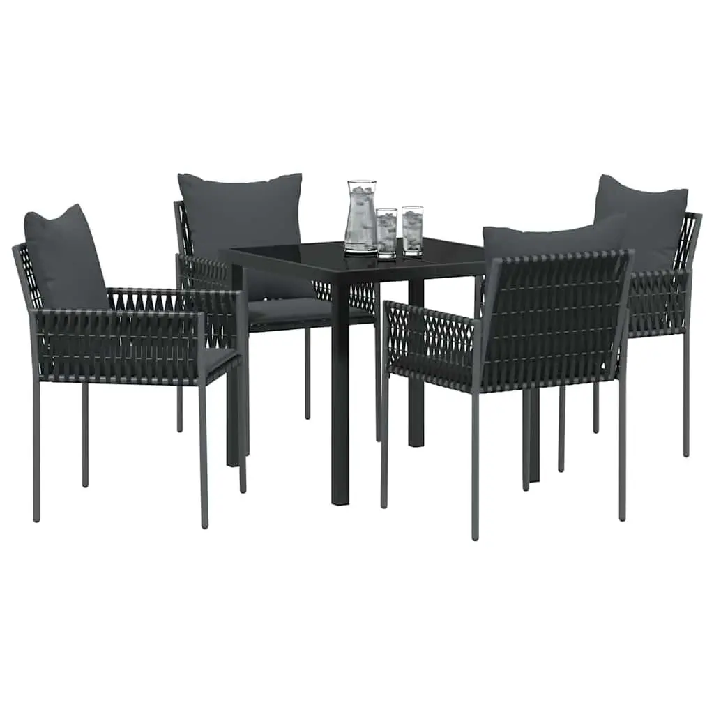 Garden Dining Set Outdoor Furniture 5 Piece Black Grey Rattan Steel Chairs