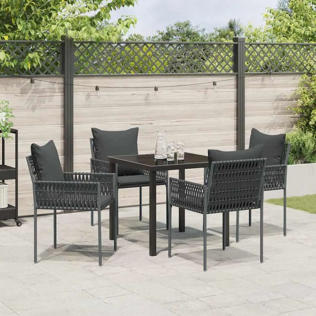 Garden Dining Set Outdoor Furniture 5 Piece Black Grey Rattan Steel Chairs