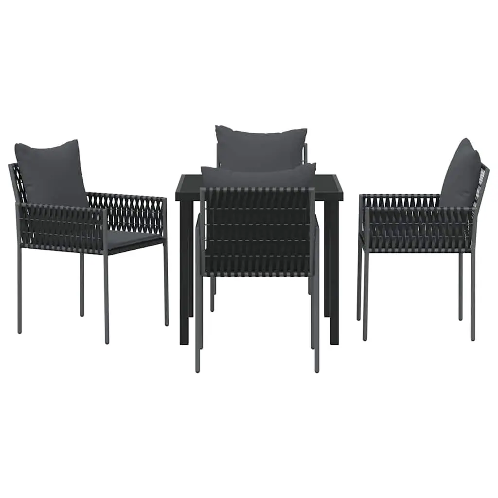 Garden Dining Set Outdoor Furniture 5 Piece Black Grey Rattan Steel Chairs