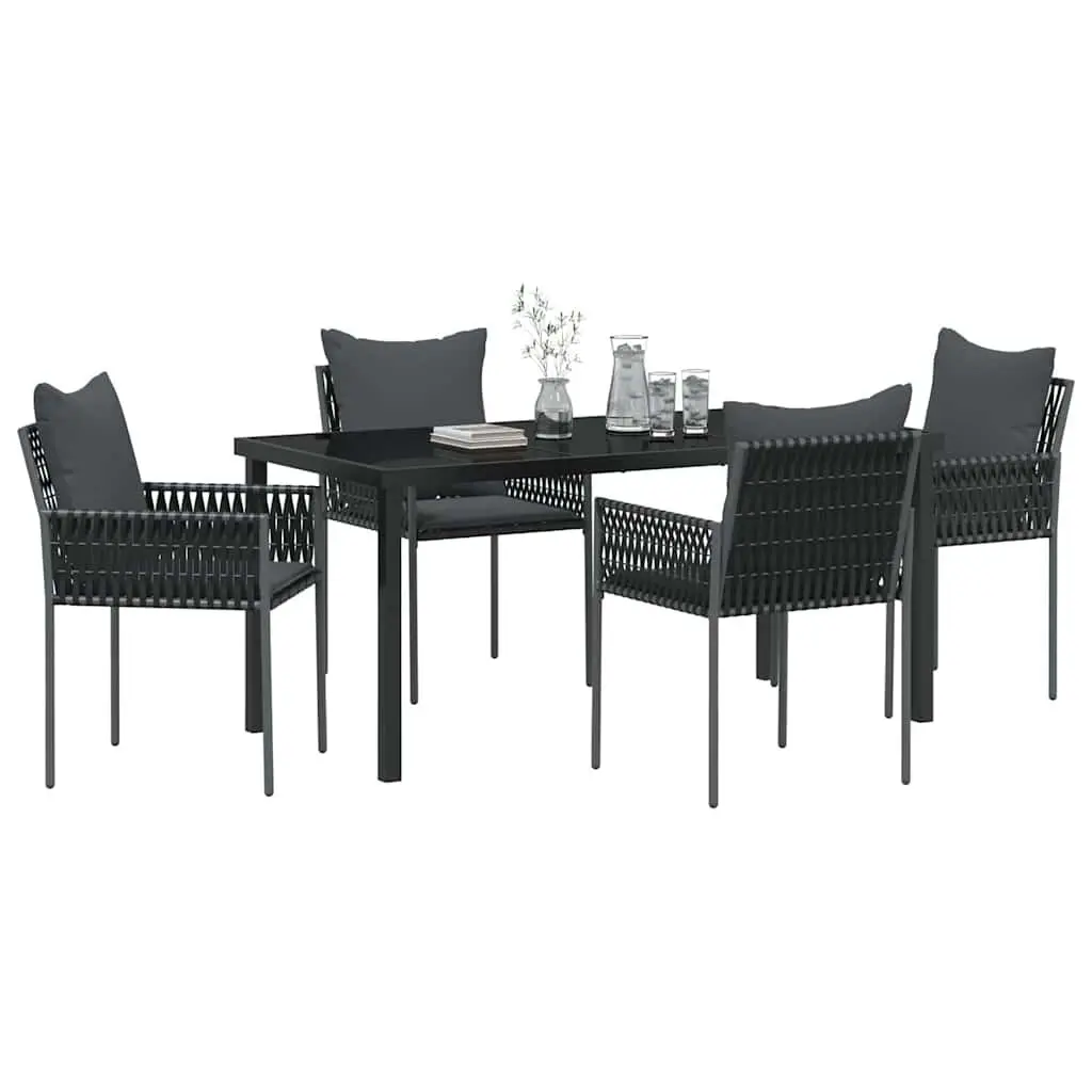 Outdoor Garden Dining Set 5 Pieces Black Grey PE Rattan Patio Furniture