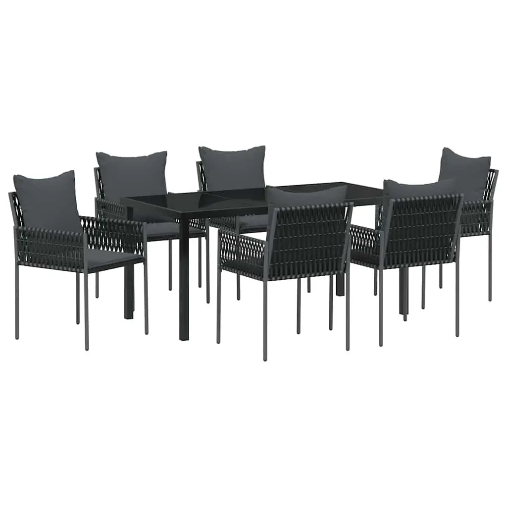 Garden Dining Set Outdoor Furniture 7 Piece Black Grey Rattan Steel Table Chairs