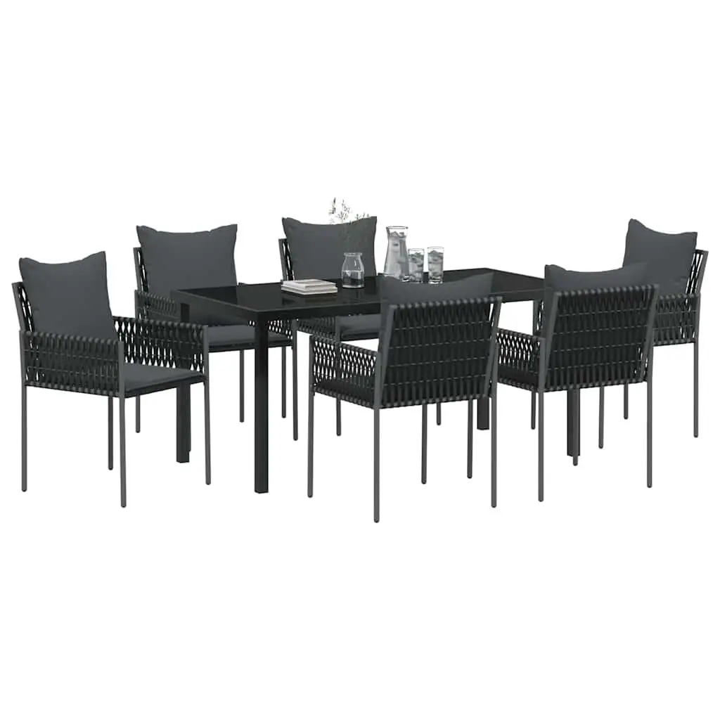 Garden Dining Set Outdoor Furniture 7 Piece Black Grey Rattan Steel Table Chairs