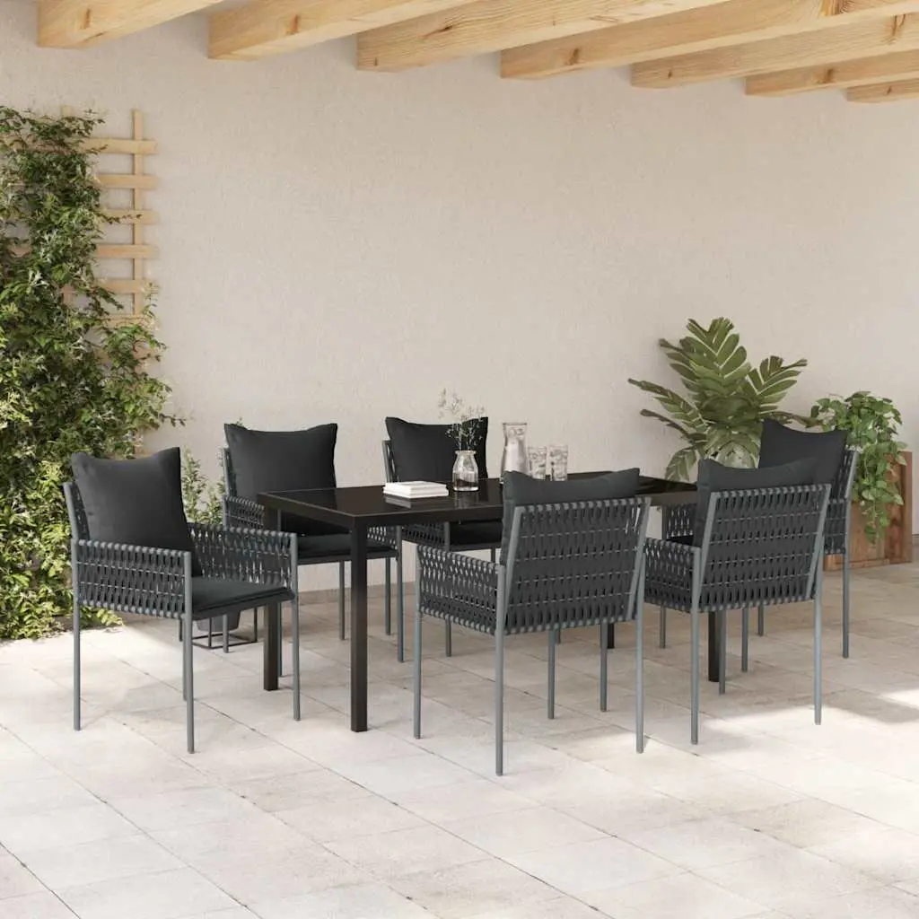 Garden Dining Set Outdoor Furniture 7 Piece Black Grey Rattan Steel Table Chairs