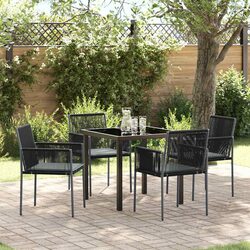 Garden Dining Set 5 Pieces Black Poly Rattan Outdoor Furniture Patio Table