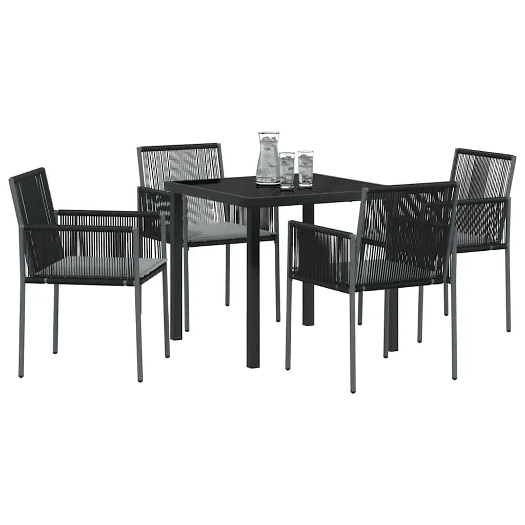 Garden Dining Set 5 Pieces Outdoor Use Black Poly Rattan Furniture