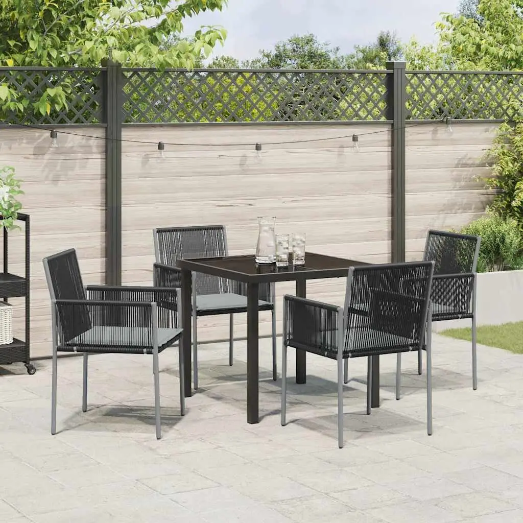 Garden Dining Set 5 Pieces Outdoor Use Black Poly Rattan Furniture